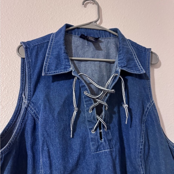 Vintage Denim Dress with Lace-Up Front Size 20 - Picture 2 of 4
